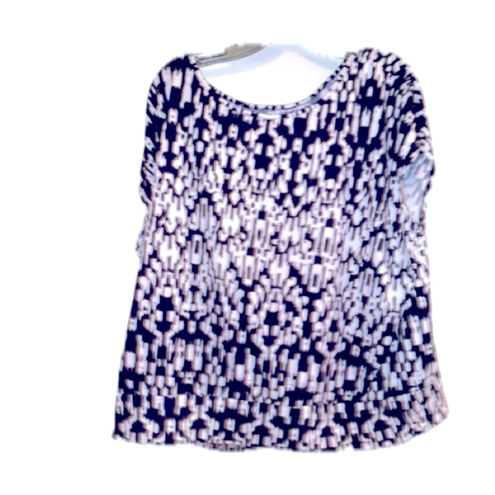Cathy Daniels 1X Print Blouse Capped Sleeve Polyester Spandex